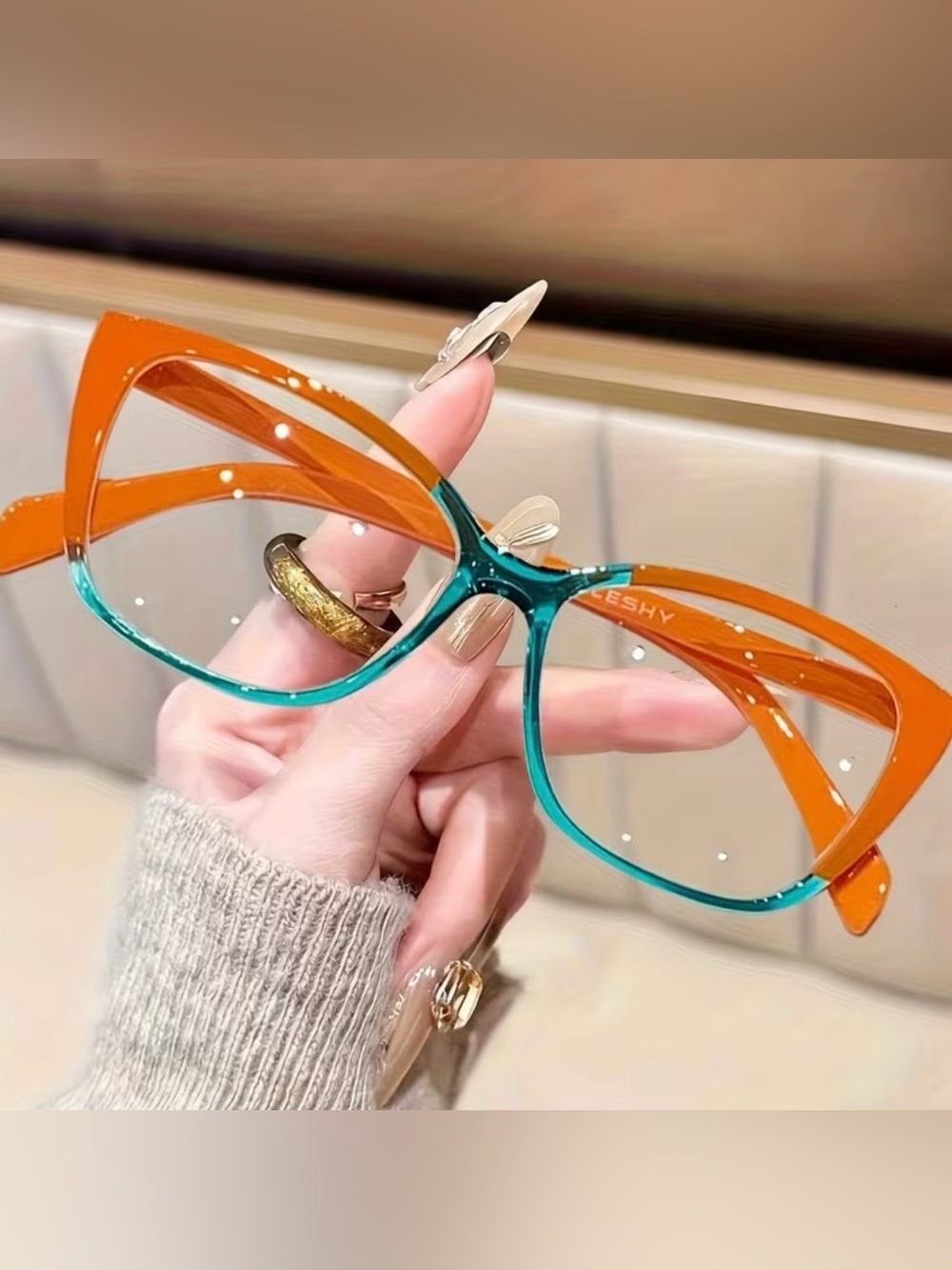 New! Trendy Orange & Green Two Toned Blue Light Blocking Glasses